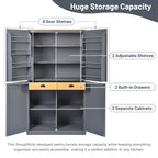 [Assembly Video Provided]TOPMAX 40.2x20x71.3inch High Freestanding Kitchen Pantry Large Cupboard Storage Cabinet with 2 Drawers, 2 Adjustable Shelves, 8 Door Shelves for Kitchen, Dining Room,Gray - Grand Goldman Shop
