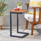 Medium C-shaped End Table with Iron Base and Fir Wood Top, Black - Grand Goldman Shop