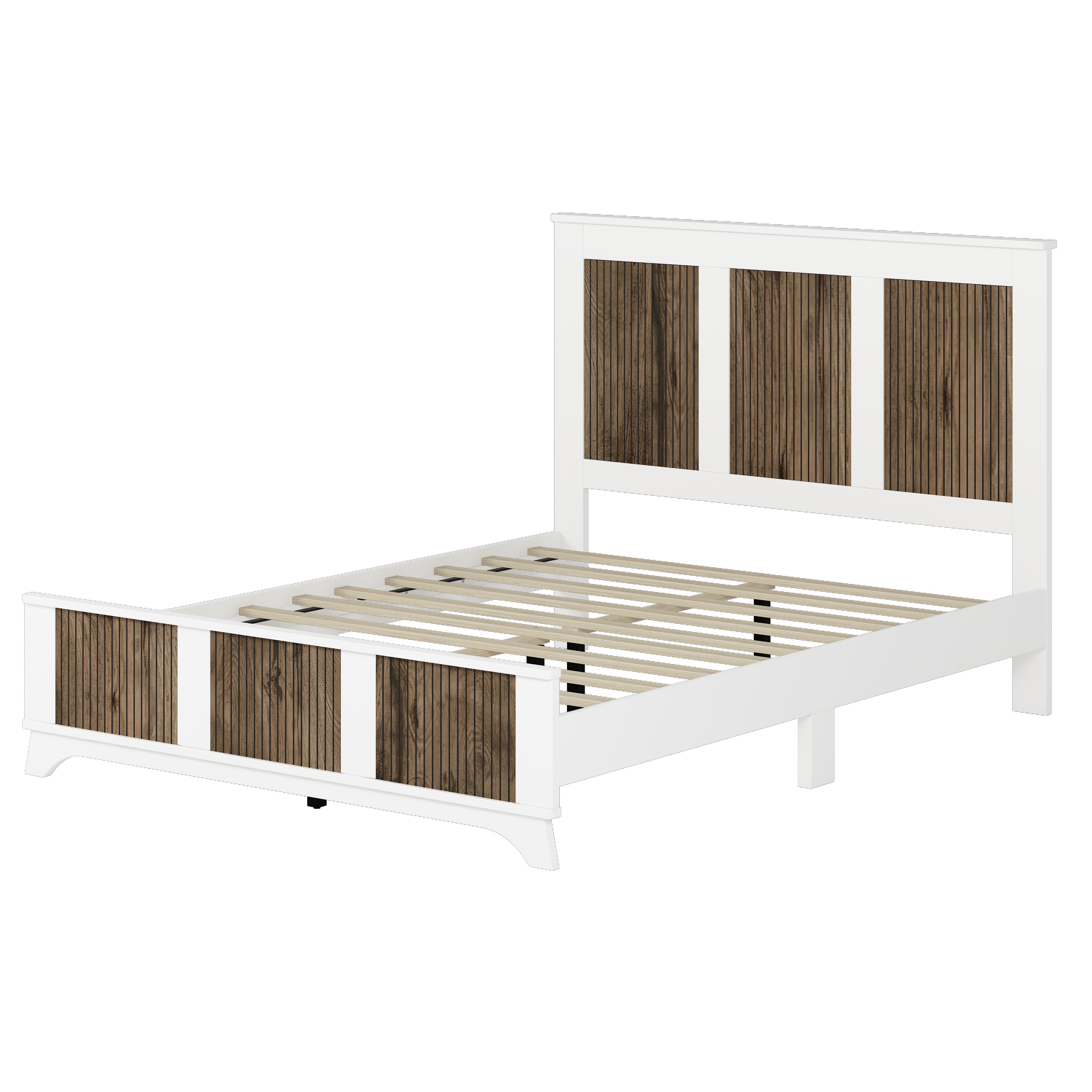 4-Pieces Bedroom Sets, Queen Size Farmhouse Platform Bed with Wooden Strip Stickers Decoration, Storage Nightstand and Dresser with Metal Handle, White(Old SKU: HL000191AAK) - Grand Goldman Shop