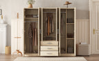 6-Doors Wooden Wardrobe Storage for Bedroom, with Big Drawers, Natural - Grand Goldman Shop