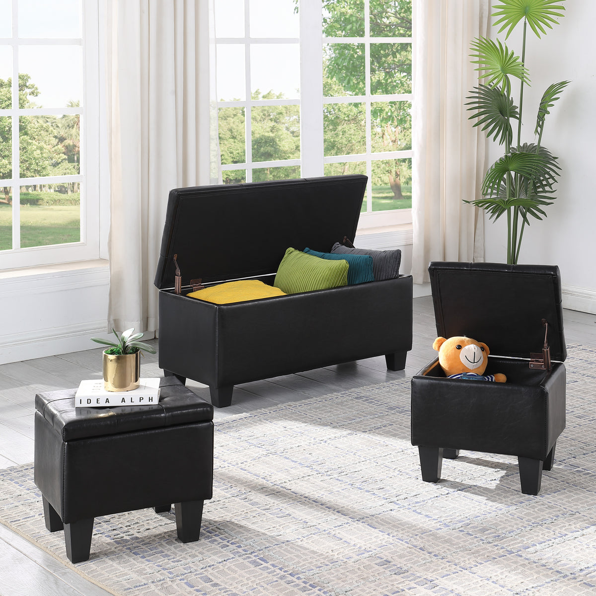 [VIDEO] Large Storage Ottoman Bench Set, 3 in 1 Combination Ottoman, Tufted Ottoman Linen Bench for Living Room, Entryway, Hallway, Bedroom Support 250lbs - Grand Goldman Shop