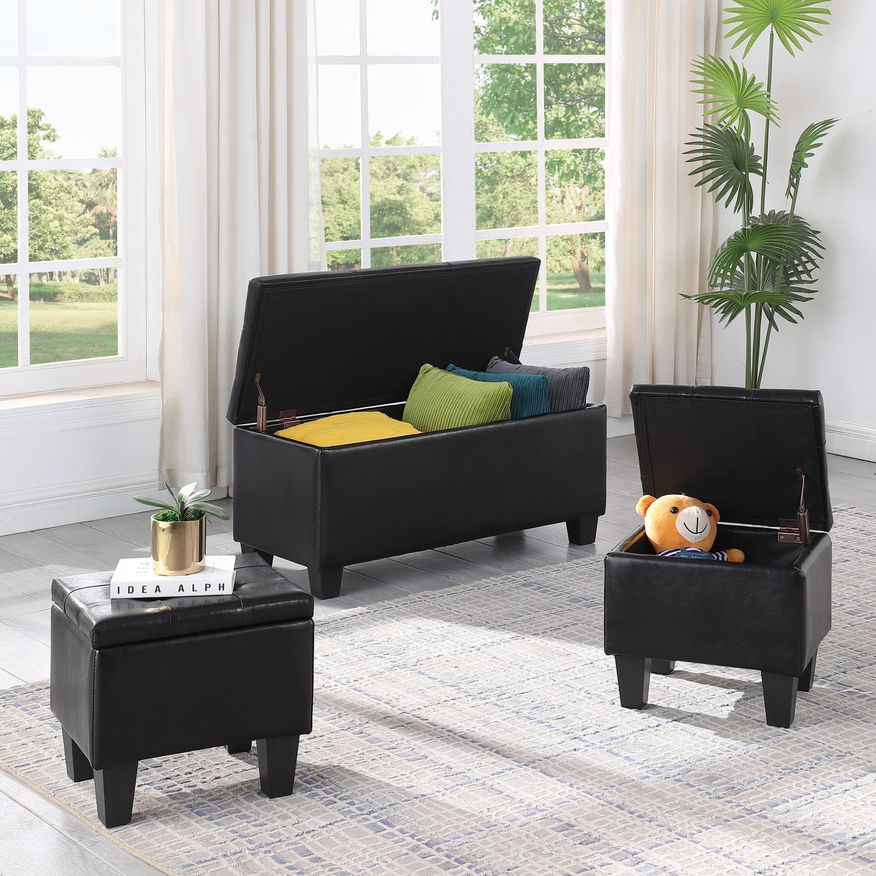 [VIDEO] Large Storage Ottoman Bench Set, 3 in 1 Combination Ottoman, Tufted Ottoman Linen Bench for Living Room, Entryway, Hallway, Bedroom Support 250lbs - Grand Goldman Shop