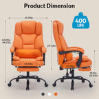Office Chair with Foot Rest, Executive Office Chair with Arms, Reclining Computer Chair with Wheels and Lumbar Support, PU Le