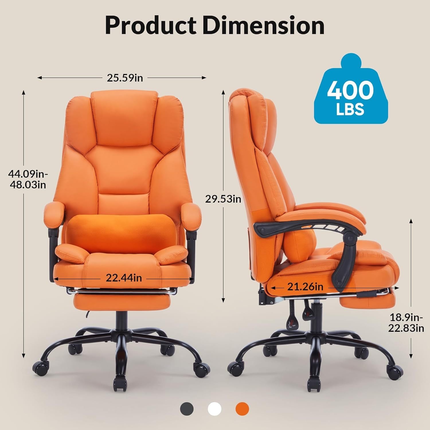 Office Chair with Foot Rest, Executive Office Chair with Arms, Reclining Computer Chair with Wheels and Lumbar Support, PU Le