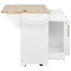 K&K 59.3' Kitchen Island with Storage 2 Pull Out Cabinet Organizers & Rubber Wood Drop Leaf, Rolling Kitchen Island with Trash Can Storage, Power Outlet, Spice & Towel Rack for Kitchen, Dining, White - Grand Goldman Shop