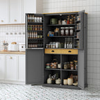 [Assembly Video Provided]TOPMAX 40.2x20x71.3inch High Freestanding Kitchen Pantry Large Cupboard Storage Cabinet with 2 Drawers, 2 Adjustable Shelves, 8 Door Shelves for Kitchen, Dining Room,Gray - Grand Goldman Shop