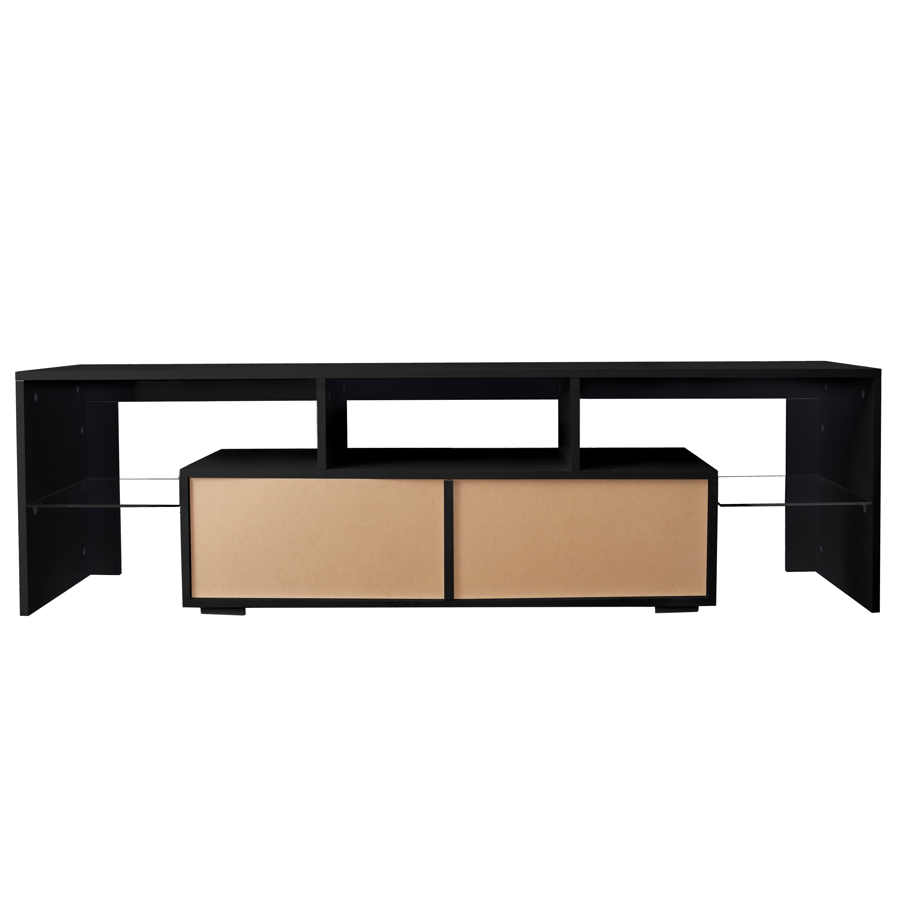 Modern Black TV Stand, 20 Colors LED TV Stand w/Remote Control Lights - Grand Goldman Shop