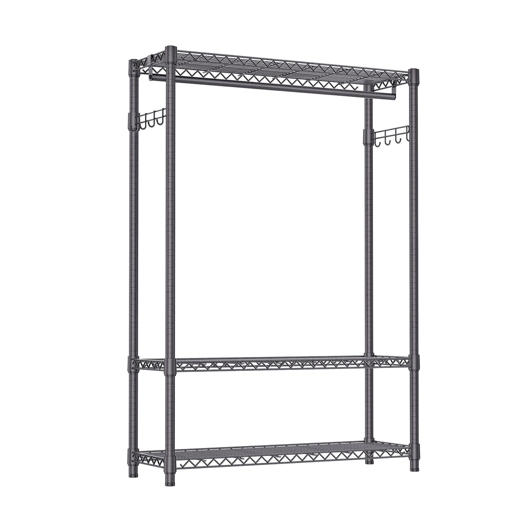Heavy Duty Garment Rack, Freestanding Clothing Rack for Hanging Clothes with 1 Rod, 3 Tiers & Side Hooks, Adjustable Metal Wardrobe Closet Organizer, 45.3' W x 15.7' D x 72.4' H, Dark Grey - Grand Goldman Shop