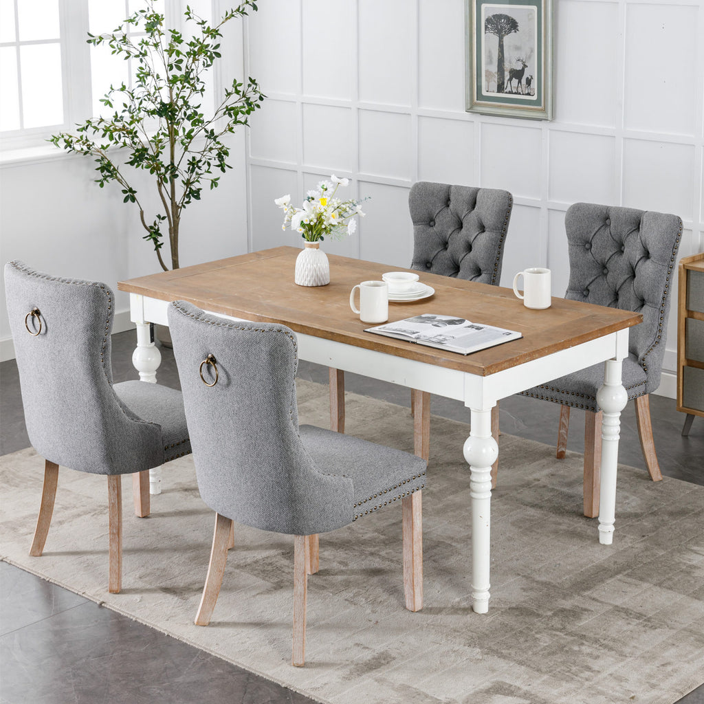 Nikki Collection Modern, High-end Tufted Solid Wood Contemporary Flax Upholstered Linen Dining Chair with Wood Legs Nailhead Trim 2-Pcs Set,Gray, SW6801GY - Grand Goldman Shop