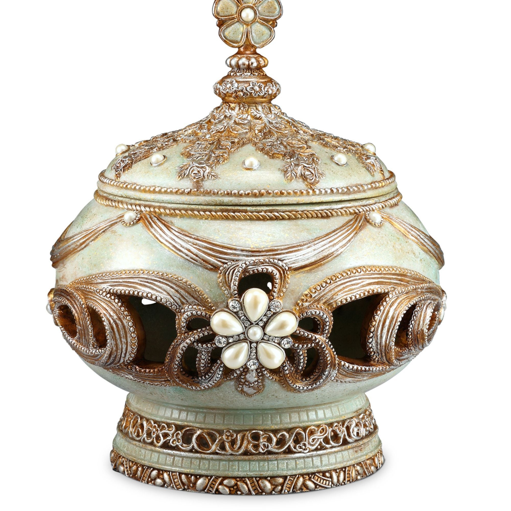 11.25' Tall Polyresin Decorative Jewelry Box, Vintage Rose Design - Grand Goldman Shop