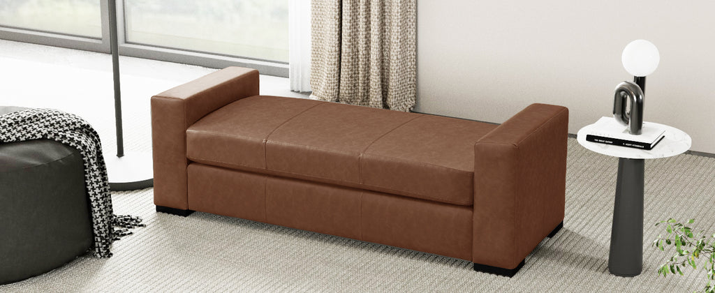 Stylish and Durable Brown Faux Leather Ottoman - Grand Goldman Shop