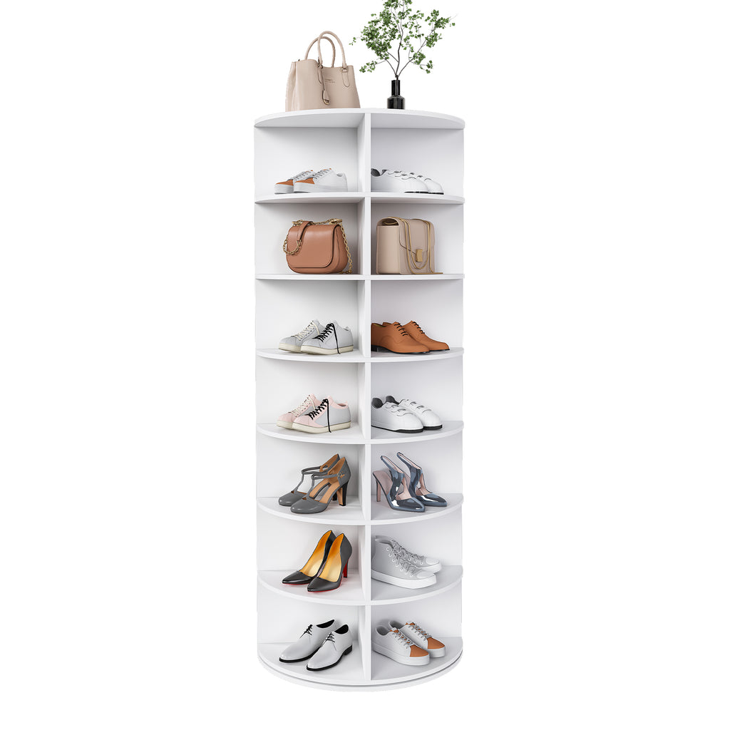 Rotating Shoe Rack Tower, 7-Tier Spinning Storage Rack, Free Standing 360° Revolving Organizer in White with Durable PVC Construction - Grand Goldman Shop