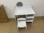 Kids Vanity Table with Mirror and Chair, Wooden Children's Dressing Makeup Desk with Storage Shelves, Study and Activity Tabl