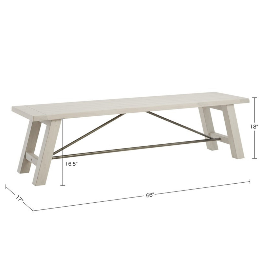 Sonoma Dining Bench Rustic Style Solid Wood White Wash Finish 66x17x18 inches - Grand Goldman Shop