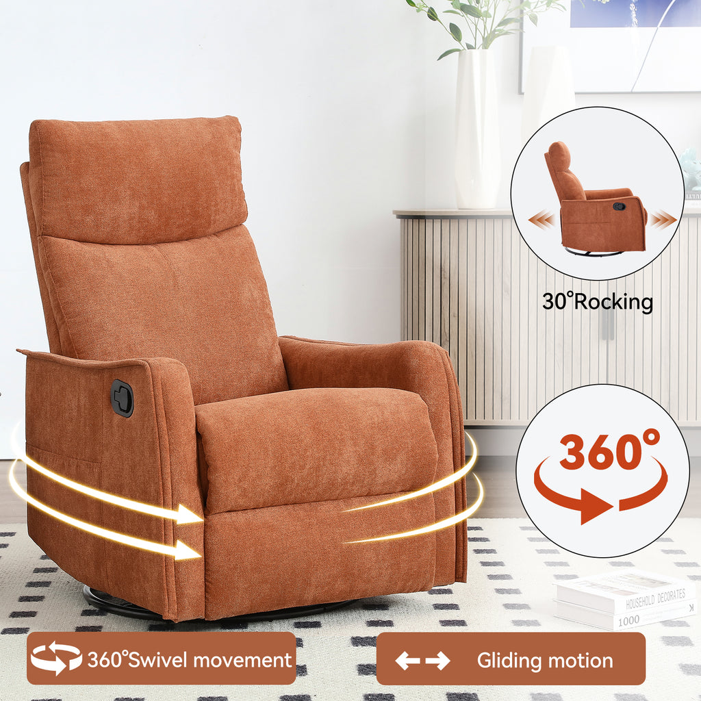Heat Massage Manual Recliner Chair with Rocker and Swivel in Fabric for Living Room, Orange - Grand Goldman Shop