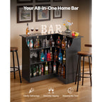 Home Bar Unit, L-Shaped Wine Bar Cabinet Table 4-Tier with Storage Shelves,  Wine Glass Holder, 300 lbs Max Capacity, Wood Liquor Cabinet for Home, Kitchen, Living Room, Pub, Basement, Black - Grand Goldman Shop