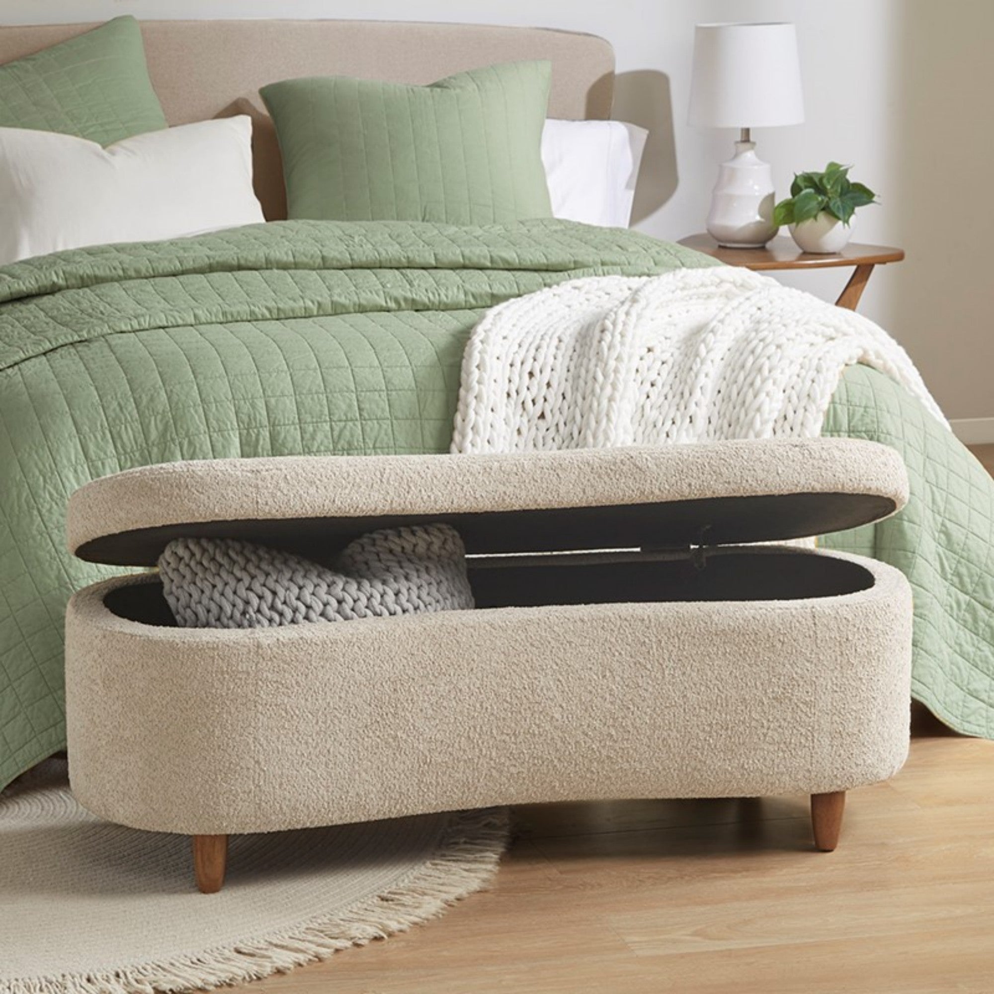 Bailey Boucle Flip Top Storage Bench Taupe Polyester Solid Wood 48x16.5x18 inches - Grand Goldman Shop