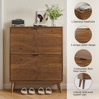 Medieval Modern Independent Shoe Cabinet with 2 Flip Drawers, Walnut MDF, 31.5-inch - Grand Goldman Shop