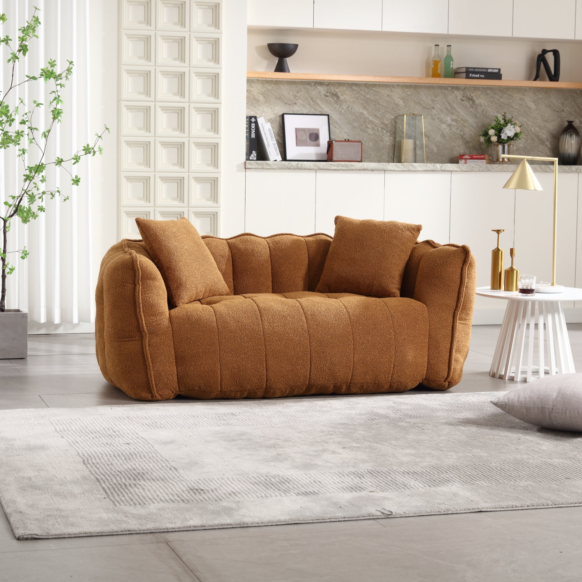 Cozy Beanbag Chair with High Resilience Foam Core for Two - Yellow Chenille, 66x35x25 inches - Grand Goldman Shop
