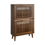 Medieval Modern Walnut Shoe Cabinet With 2 Flip Drawers And Fence Design, 23.6-Inch,MDF - Grand Goldman Shop