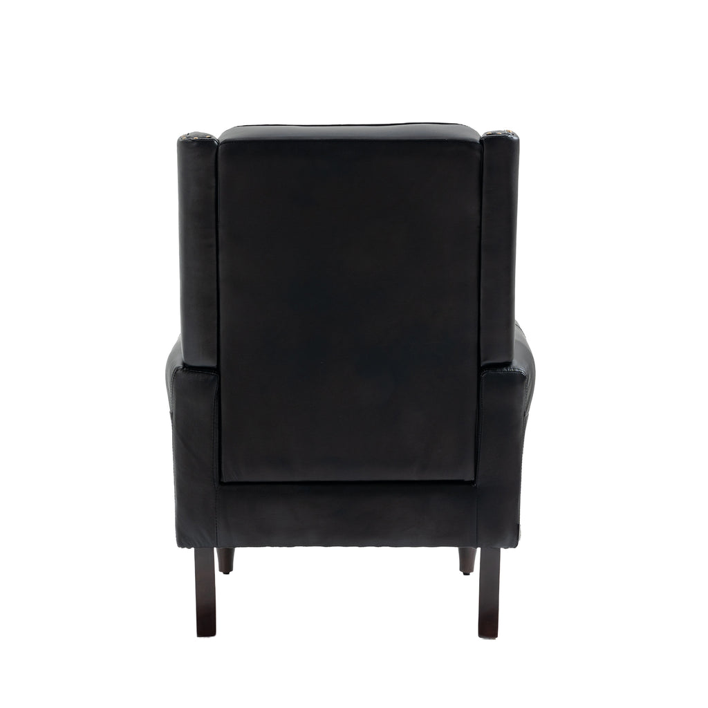 Modern Accent Armchair with Sturdy Wood Legs in Black PU Leather for Living Room or Bedroom - Grand Goldman Shop