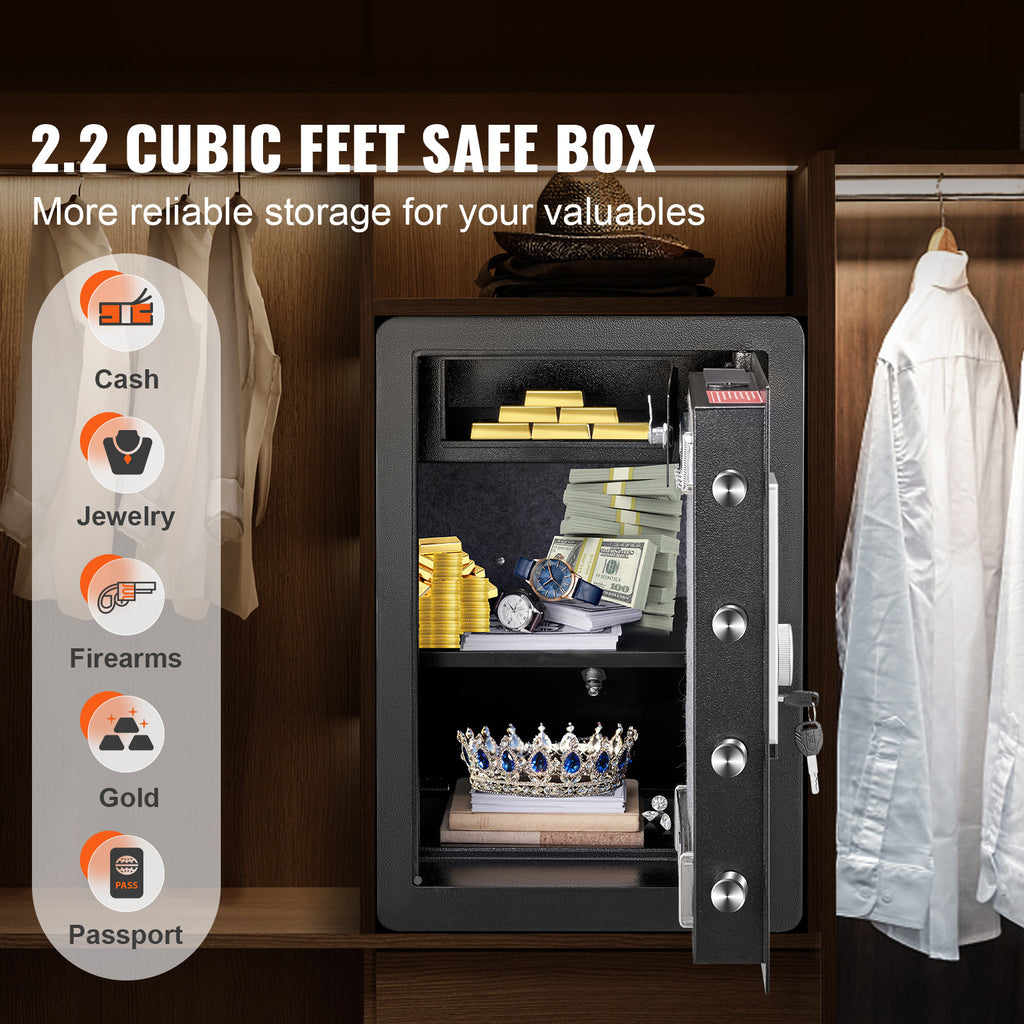 Safe 2.2 Cubic Feet Home Safe Steel for Cash Gold 15.75x13x23.6 inch - Grand Goldman