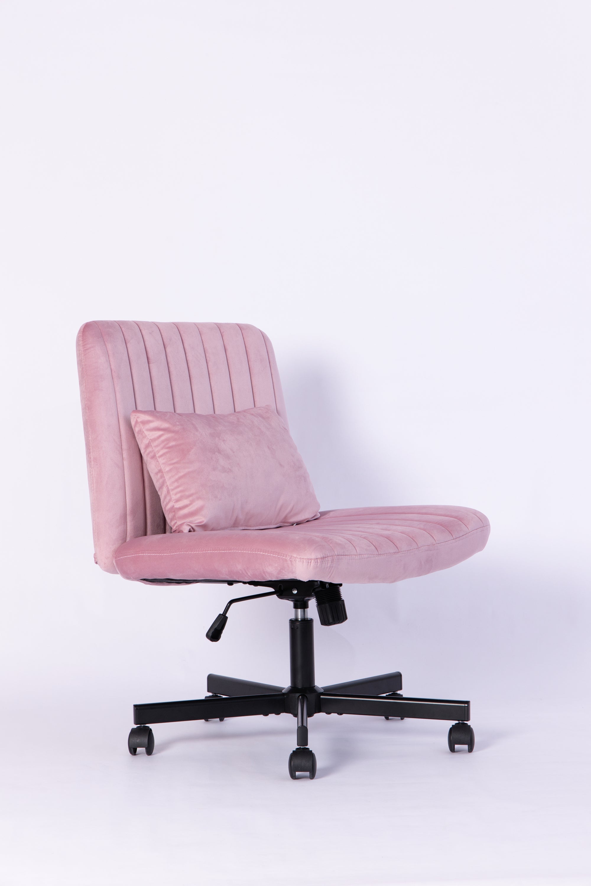Light Pink Velvet Criss Cross Armless Office Chair with Wheels - Comfortable & Stylish for Home Office, Meditation, and Makeu