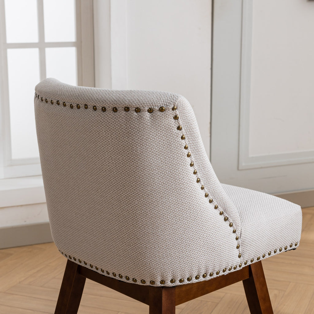 Ivory Upholstered Counter Height Swivel Barstools Set of 2, 26'' H Seat, Fabric and Rubber Wood - Grand Goldman Shop