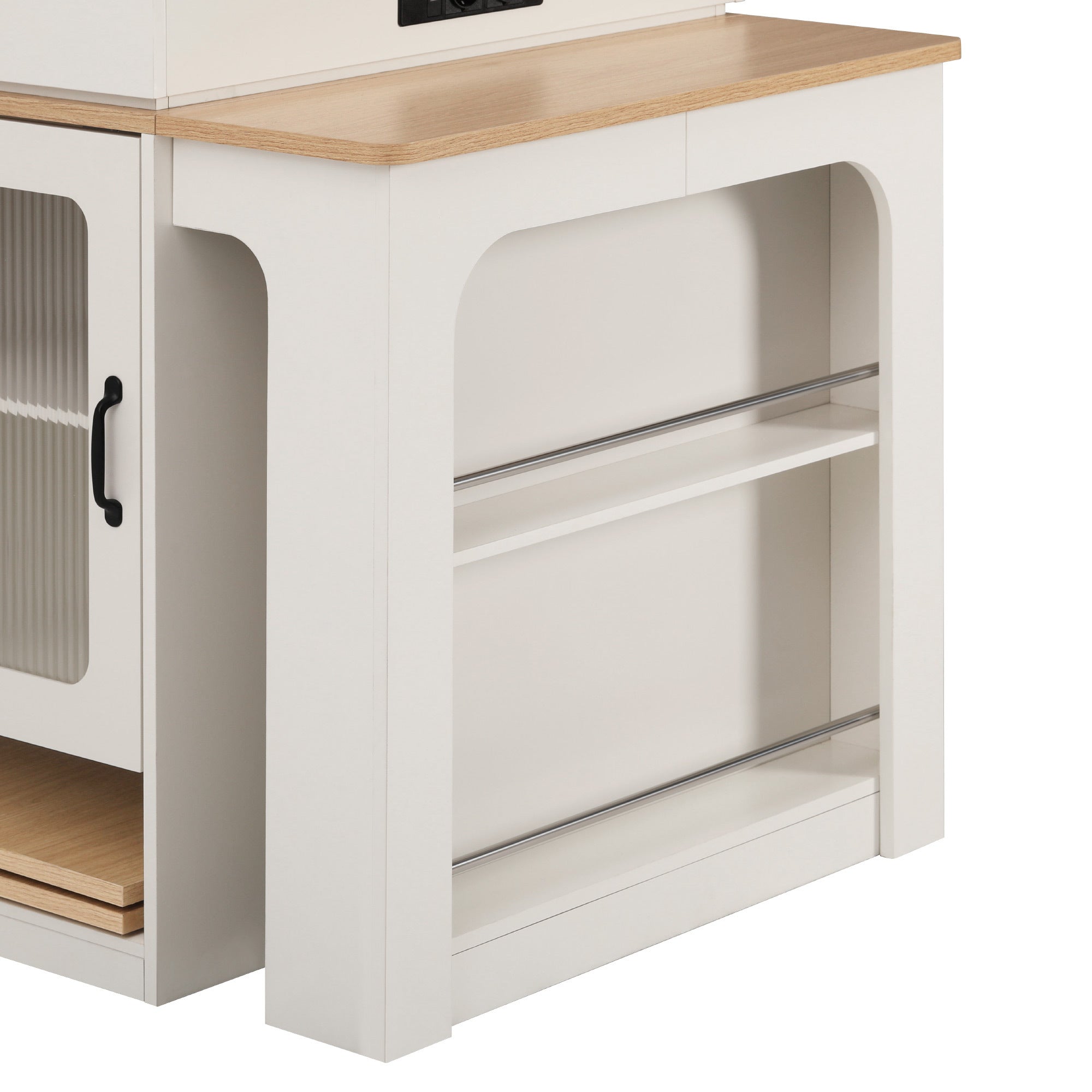 K&K 59.5' Kitchen Island with Extendable Dining Table, Kitchen Storage Table with Double-sided Storage, Kitchen Island with 2 Drawers, Power Outlet, Side Open Shelves, for Kitchen, Dining Room, White - Grand Goldman Shop