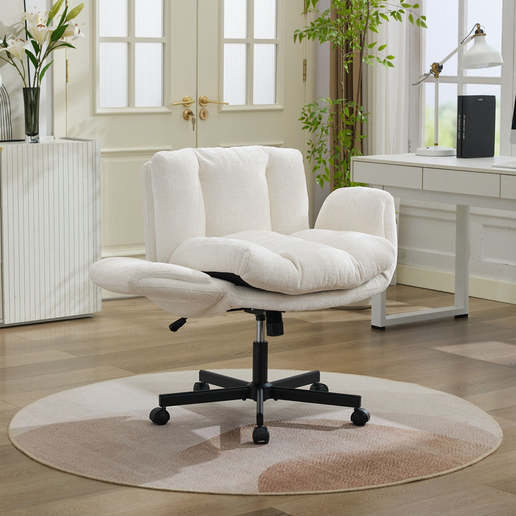 Modern Chenille Swivel Office Chair, Height Adjustable Task Chair with Convertible Multi-Position Armrests,Comfy Double Cushi