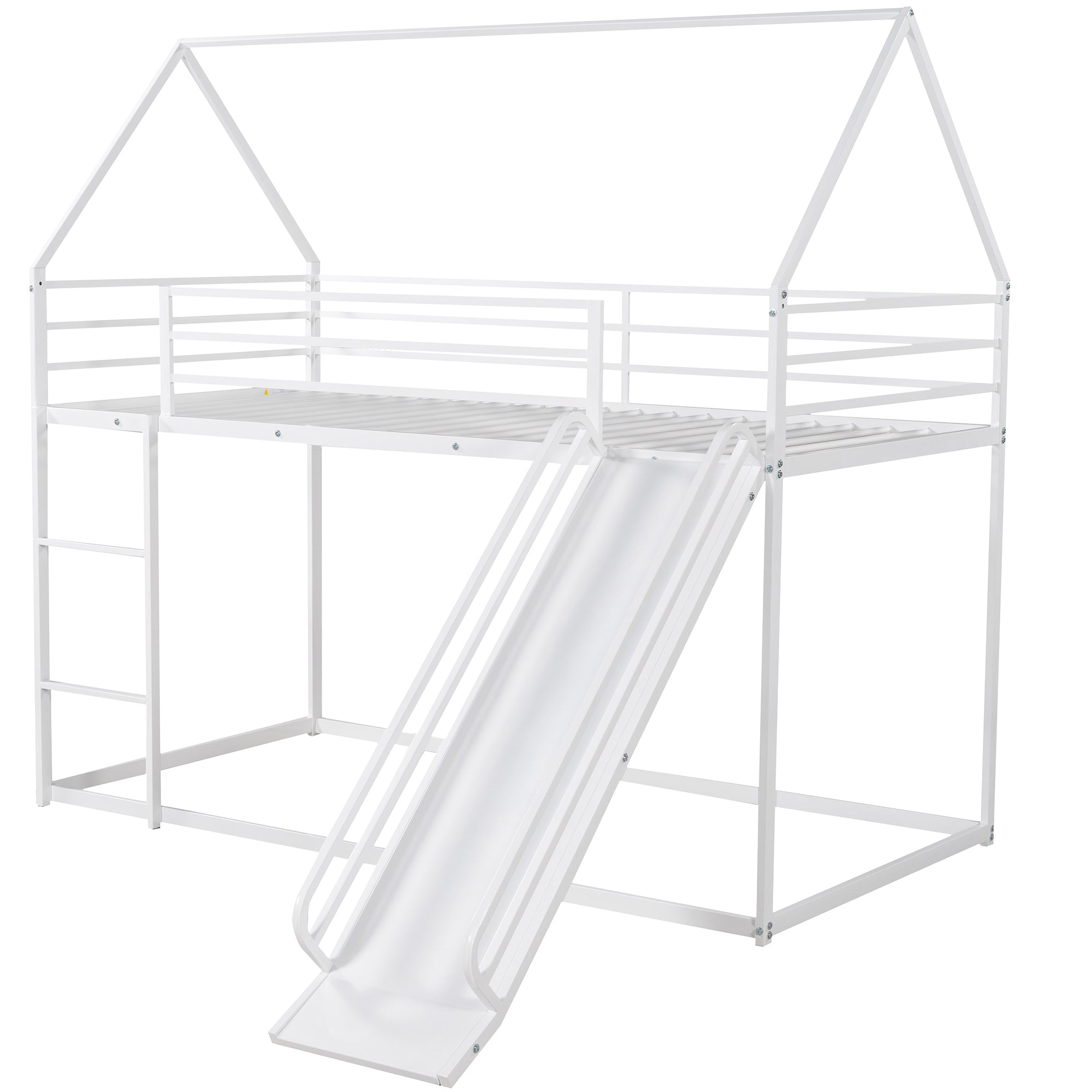 Zulah Twin over Twin House Bunk Bed with Ladder and Slide, White - Grand Goldman Shop