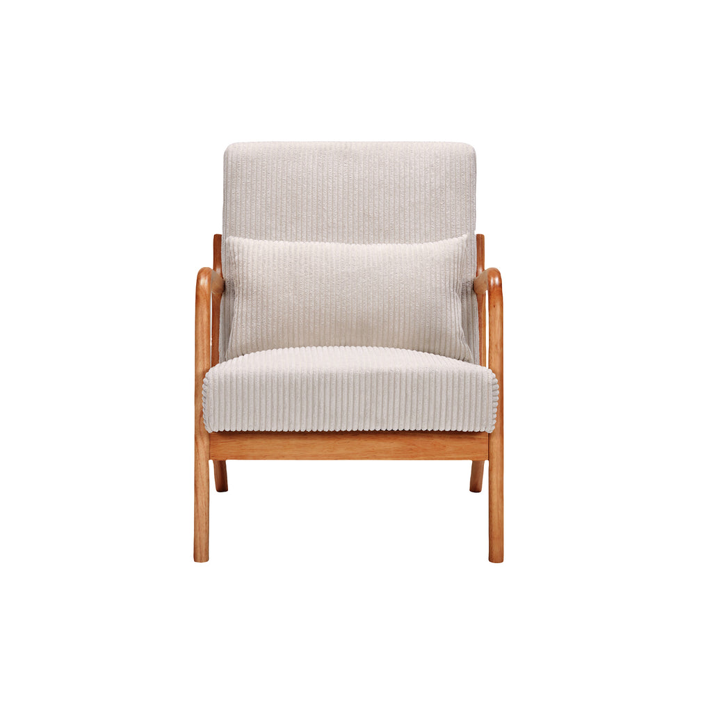 Mid-Century Modern Accent Chair with Pillow Upholstered Arm Chair in Beige Polyester and Solid Wood Frame (beige) - Grand Goldman Shop