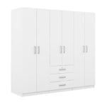 6-Doors Wooden Wardrobe Storage for Bedroom, with Big Drawers, White - Grand Goldman Shop