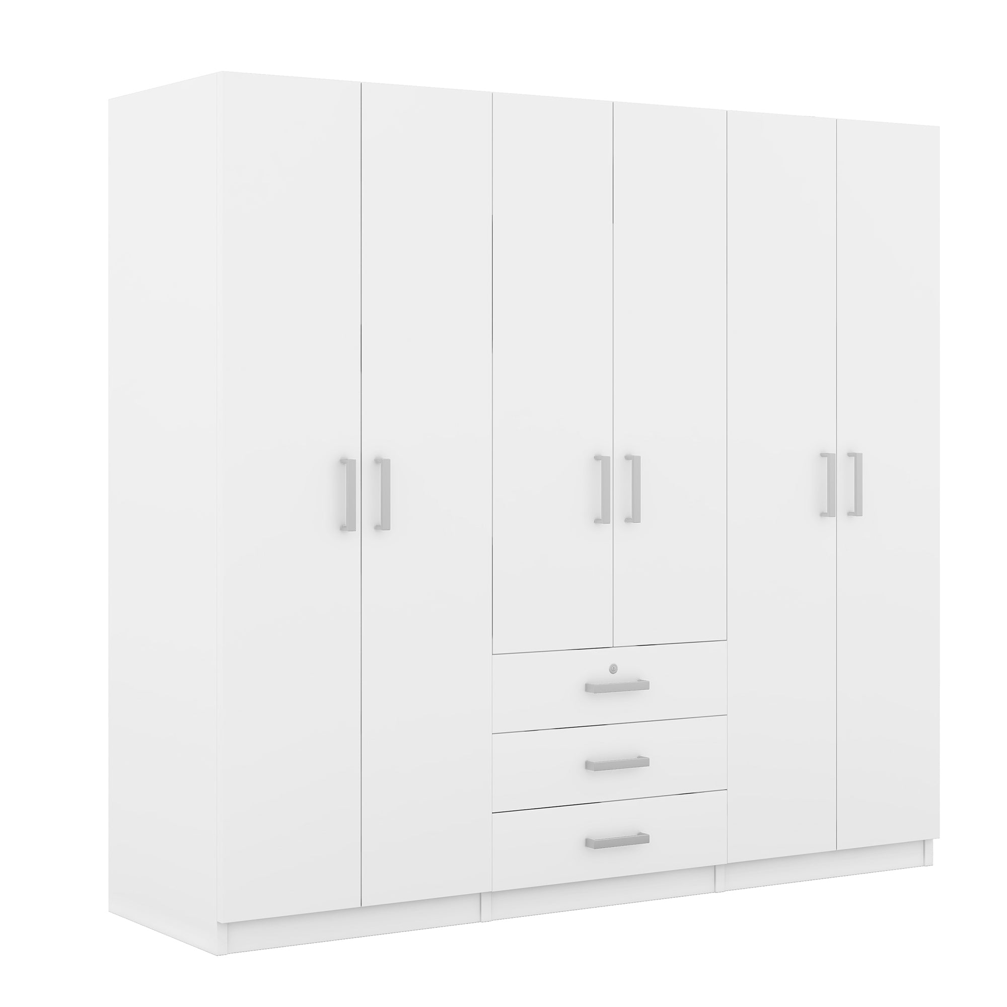 6-Doors Wooden Wardrobe Storage for Bedroom, with Big Drawers, White - Grand Goldman Shop