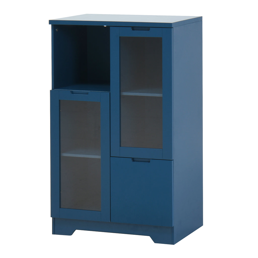 Navy Blue MDF Painted Cabinet with Glass Doors, Drawer, and Open Storage Space for Bedroom and Living Room - Grand Goldman Shop