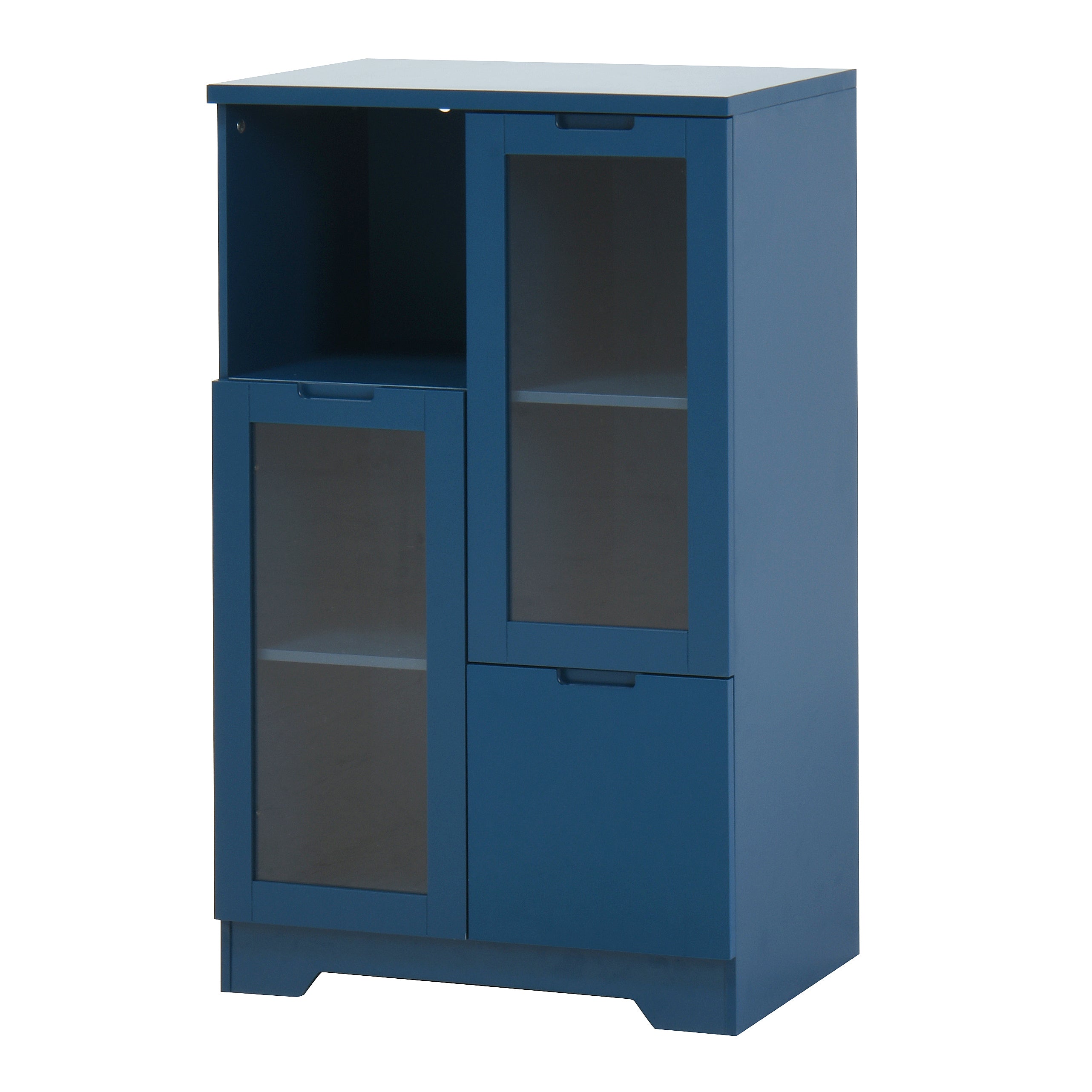 Navy Blue MDF Painted Cabinet with Glass Doors, Drawer, and Open Storage Space for Bedroom and Living Room - Grand Goldman Shop