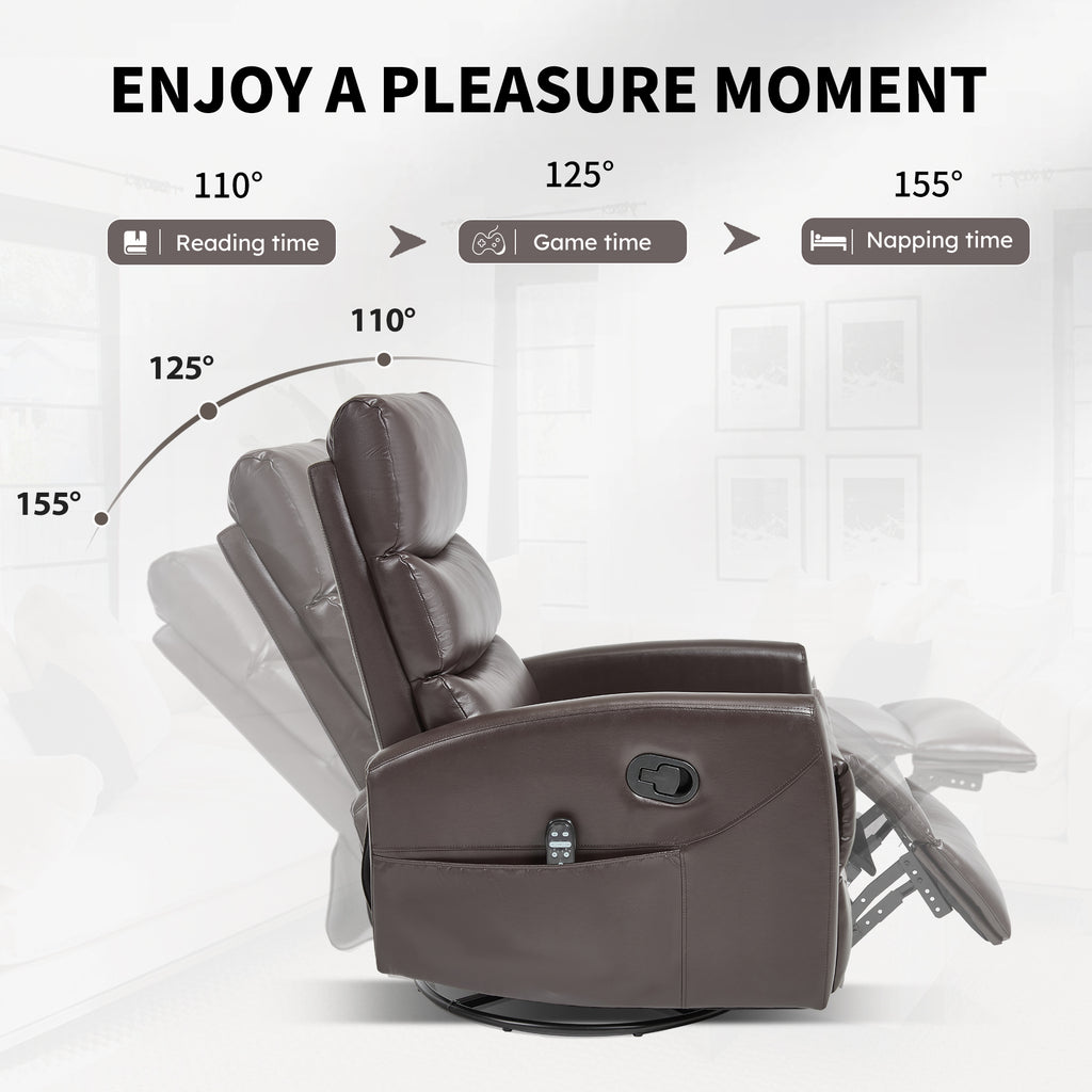 Heat Massage Manual Recliner Chair with Rocker and Swivel in Fabric for Living Room, Brown - Grand Goldman Shop