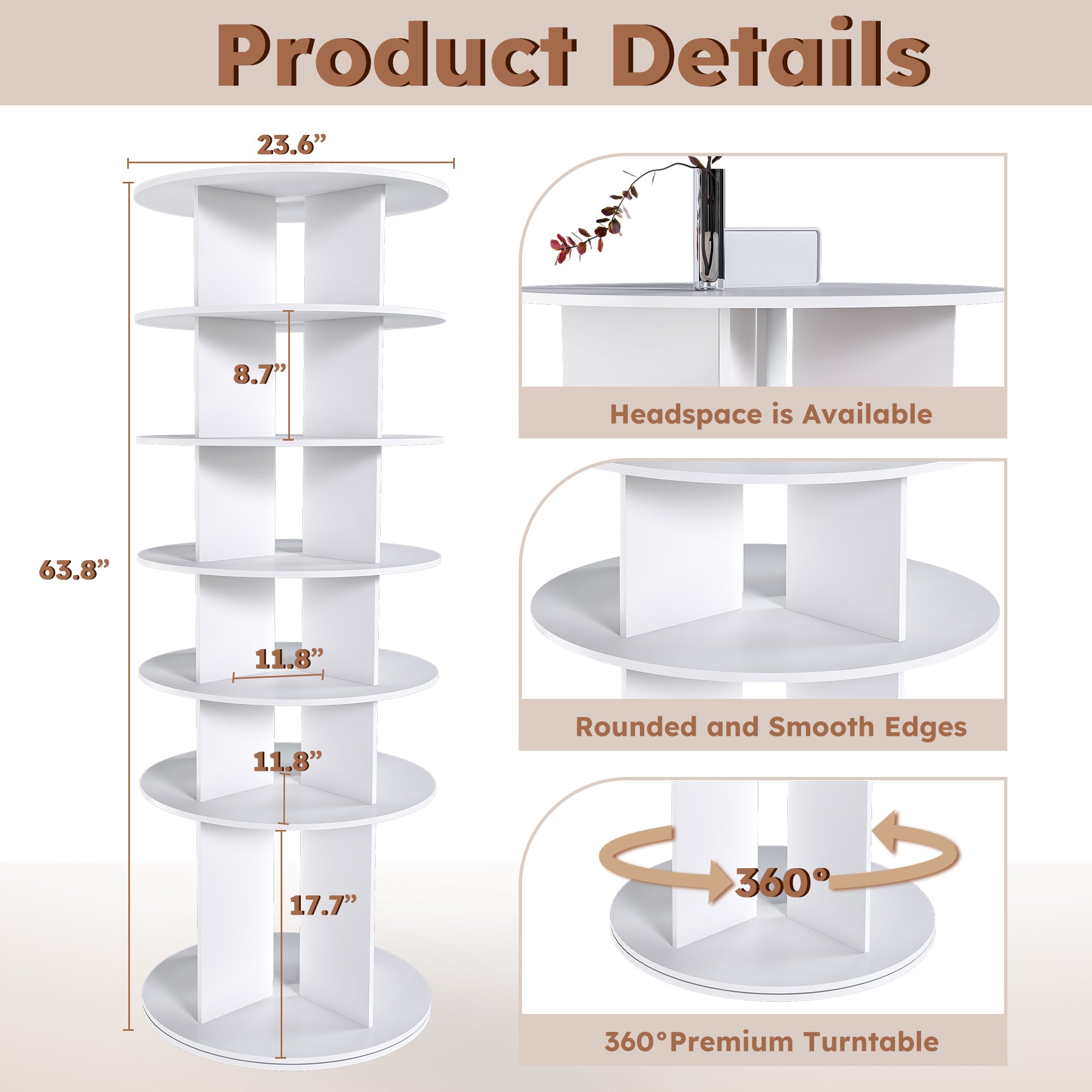 6-Tier Spinning Shoe Rack, Free Standing 360° Revolving Shoe Organizer,white - Grand Goldman Shop
