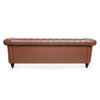 Classic Chesterfield Three Seater Sofa Brown PU Leather with Rolled Arms and Birch Legs 84.65 Inches - Grand Goldman Shop