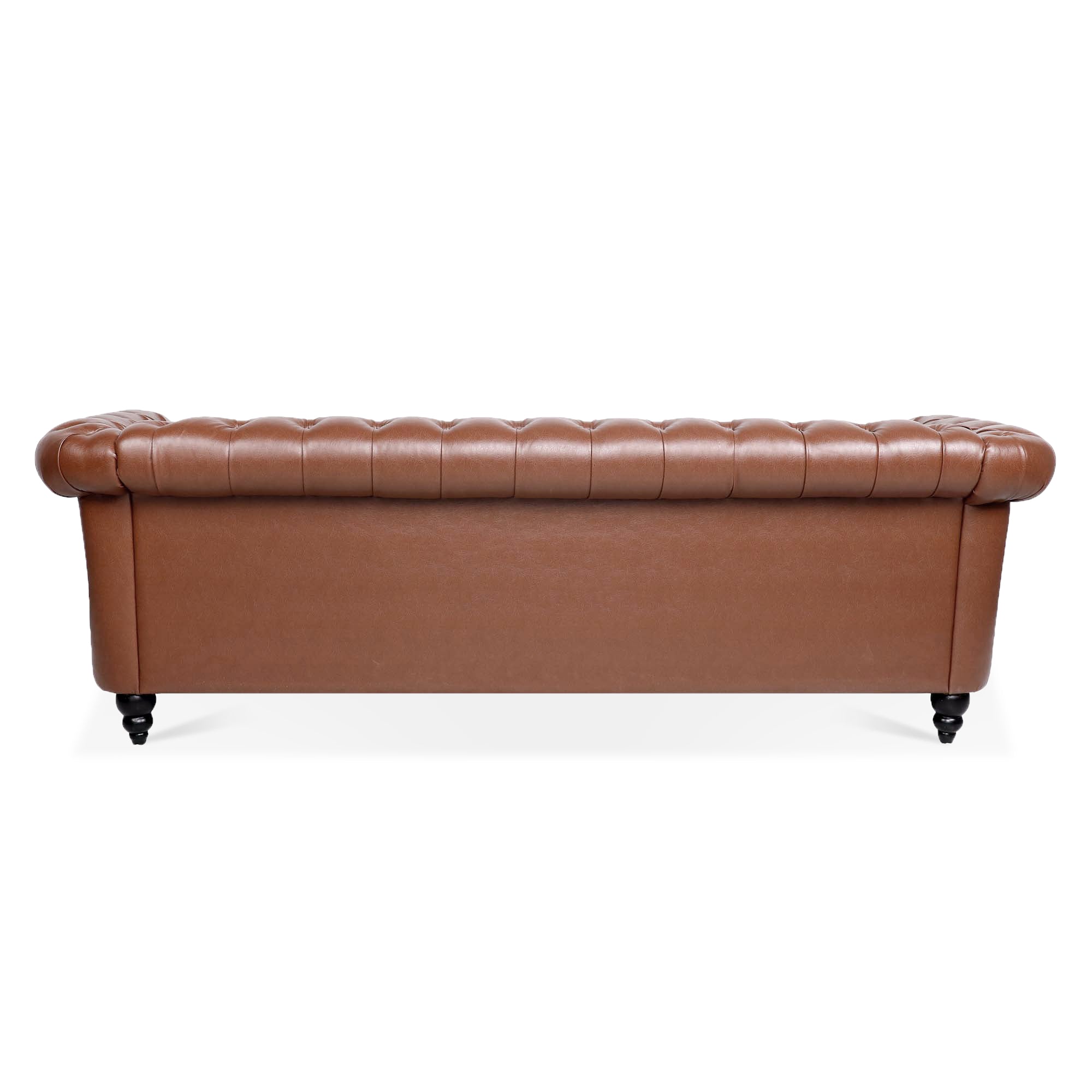 Classic Chesterfield Three Seater Sofa Brown PU Leather with Rolled Arms and Birch Legs 84.65 Inches - Grand Goldman Shop