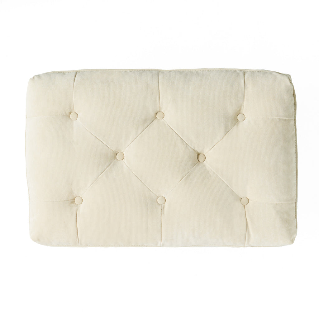 LOFTON Pillow Top Ottoman with Button Tufting in Cream Fabric, 28 Inch - Grand Goldman Shop