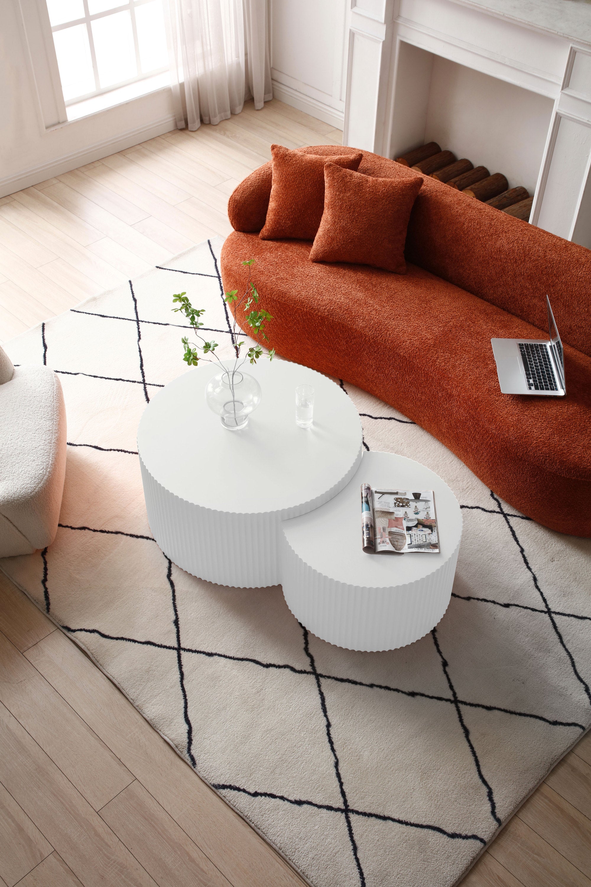 White Nesting table set of 2, Handcraft Relief MDF Coffee Table for Living Room/Office/Leisure Area(Same Sku:W876P271185) - Grand Goldman Shop