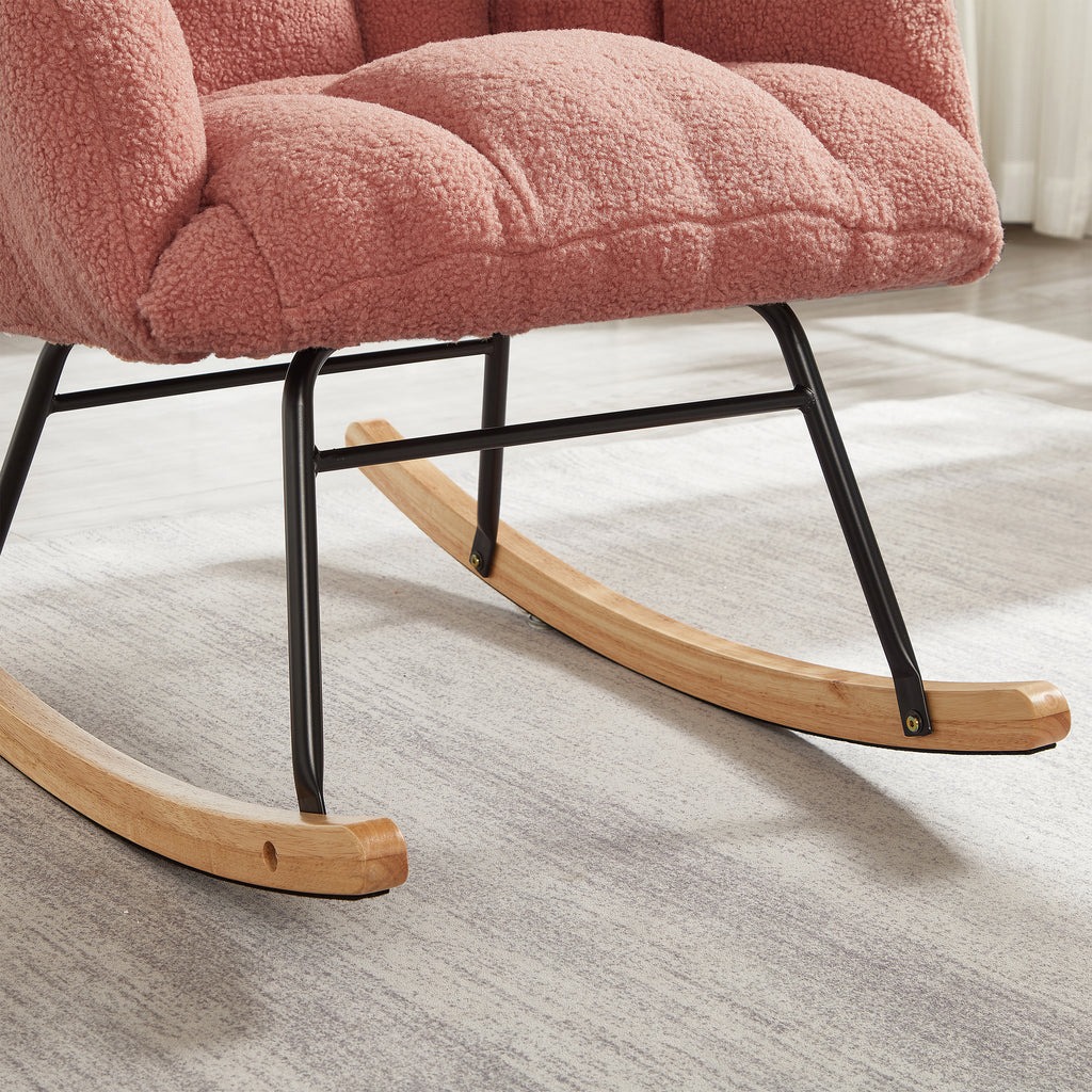 Glider Chair for Living Room Tufted Upholstered Teddy Fabric Rocking Chair with Metal Frame Accent Chair Pink - Grand Goldman Shop