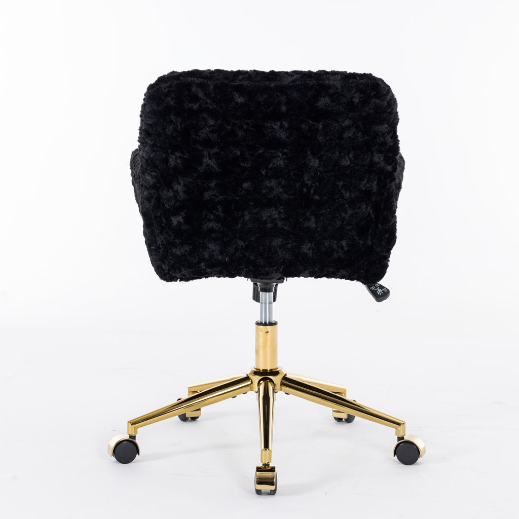 Stylish A&A Furniture Office Chair,Artificial rabbit hair Home Office Chair with Golden Metal Base,Adjustable Desk Chair Swiv