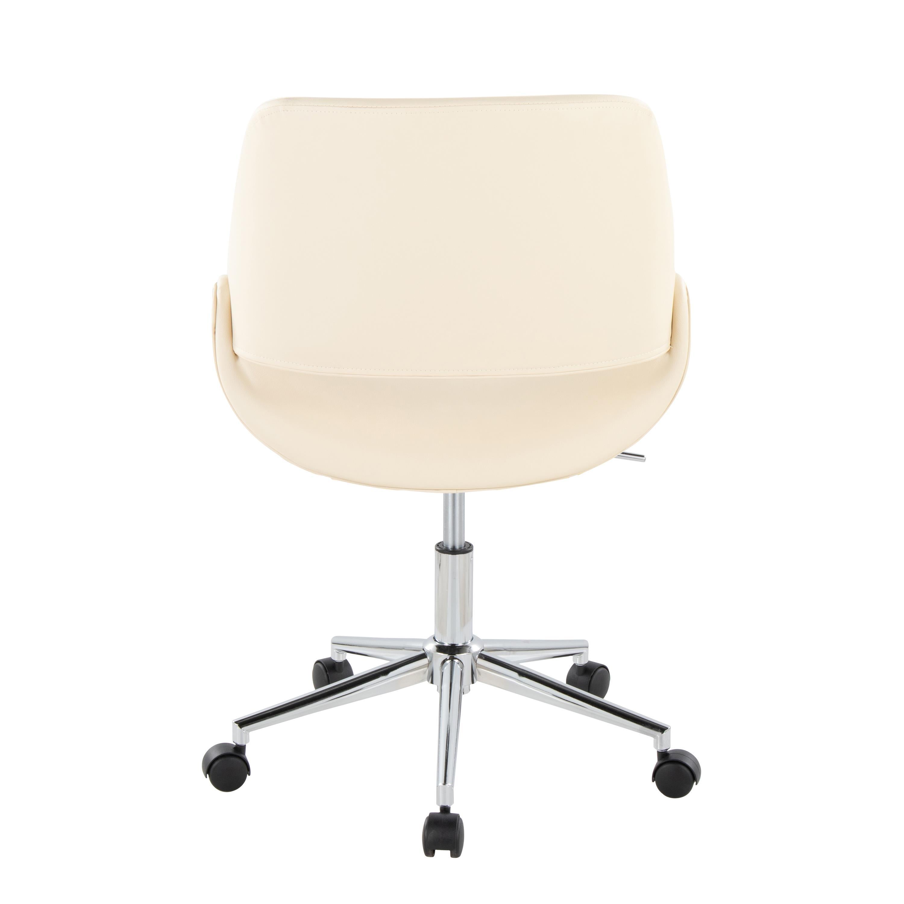 Contemporary Office Chair in Chrome Metal and Cream Faux Leather | Premium Home Decor - Grand Goldman