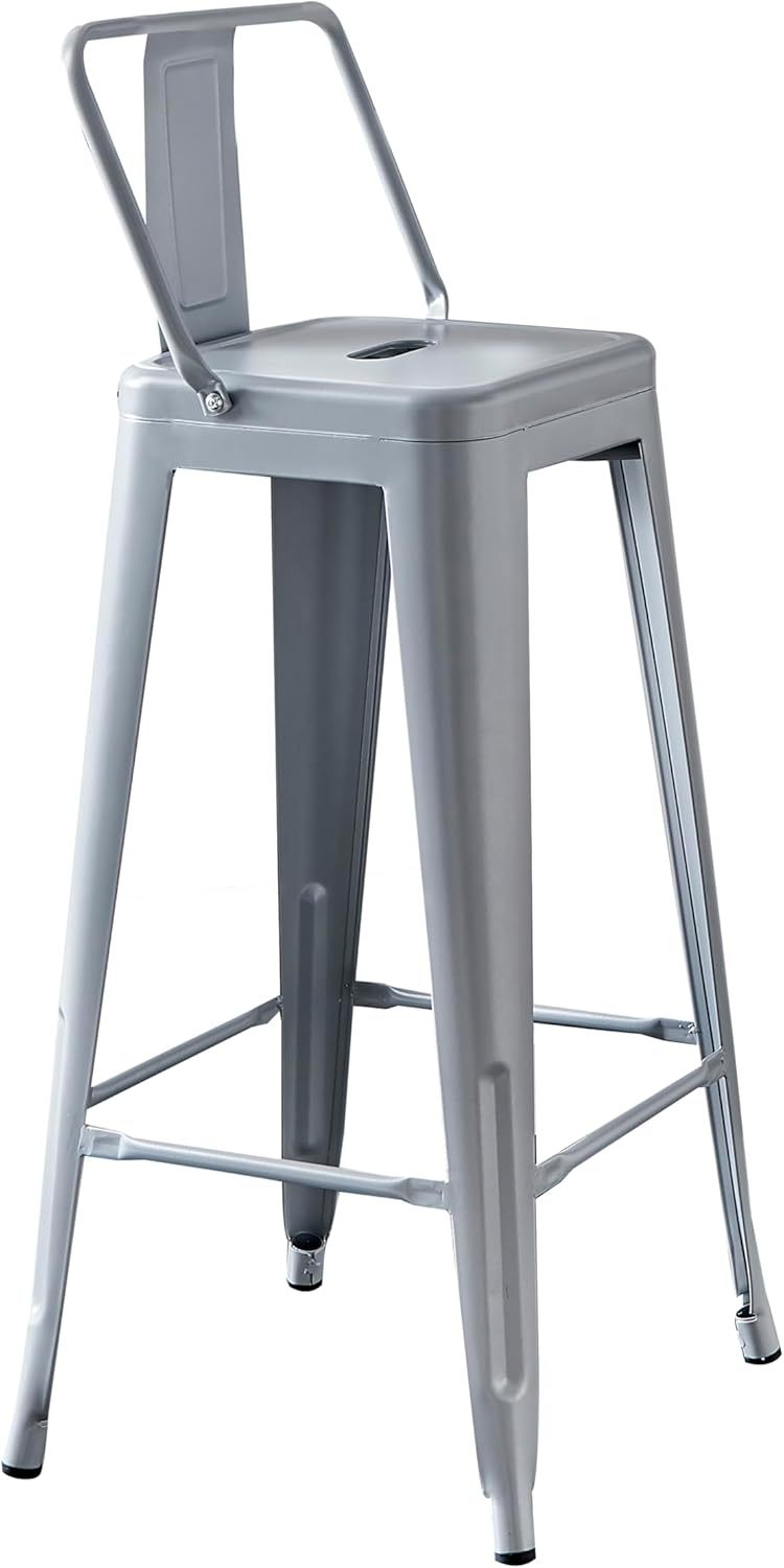 Modern Light Weight Industrial Contemporary Rustic Vintage Costal Metal Barstools with Bucket Back and 4 Leg Design, Seat Bar