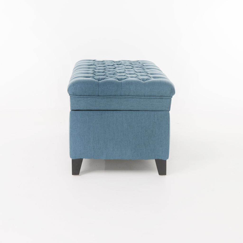 Juliana Storage Ottoman with Stylish Design in Blue Fabric and Birch Legs - Grand Goldman Shop