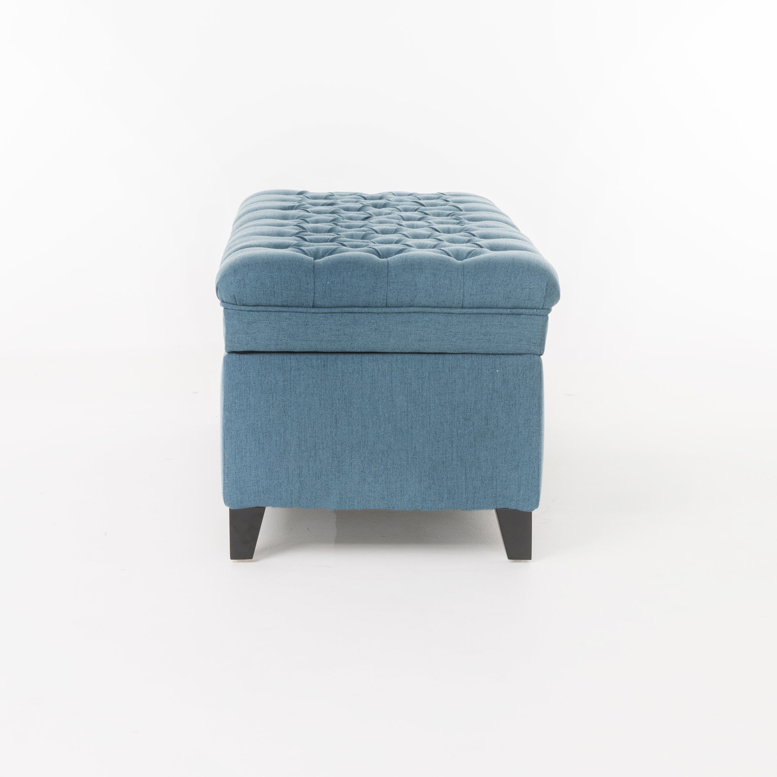 Juliana Storage Ottoman with Stylish Design in Blue Fabric and Birch Legs - Grand Goldman Shop