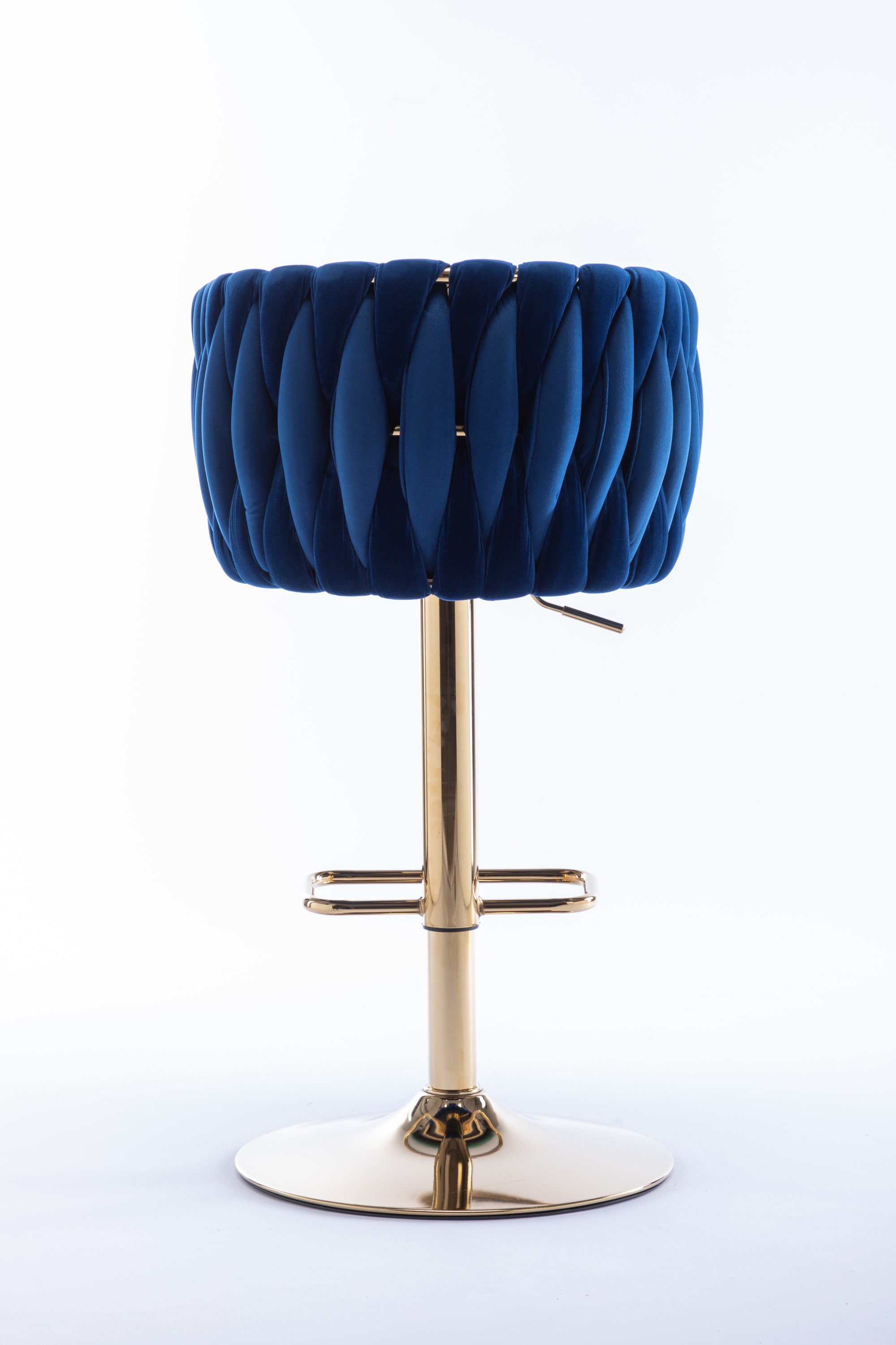 Set of 2  Bar Stools,with Chrome Footrest and Base Swivel Height Adjustable Mechanical Lifting Velvet + Golden Leg Simple Bar Stool-Navy - Grand Goldman Shop