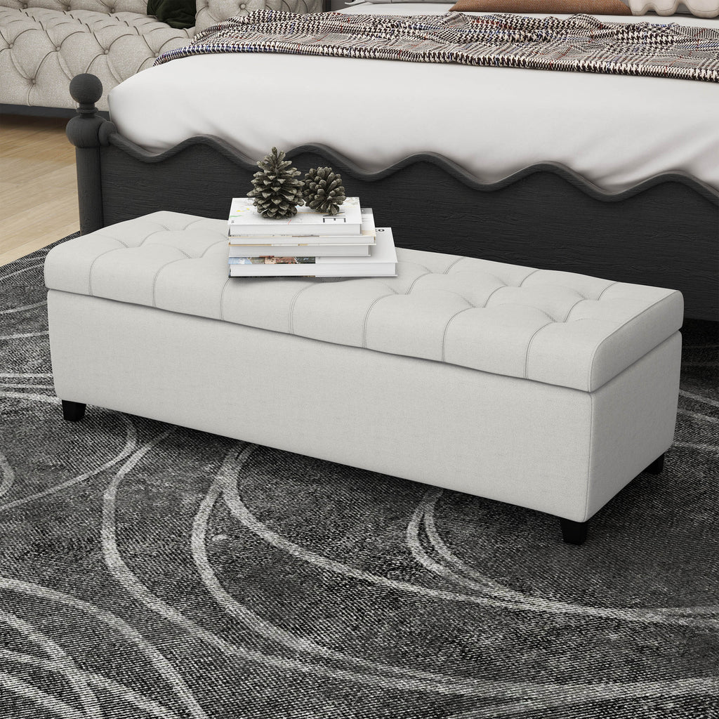 Upholstered Storage Ottoman Bench, Entryway Bench, End of Bed Bench, Ottoman Foot Rest for Bedroom, Light Grey, 300lbs - Grand Goldman Shop